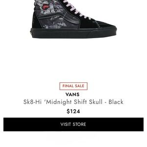 Vans Sk8-Hi Midnight Skull Black Sneakers 8.5m/10w
